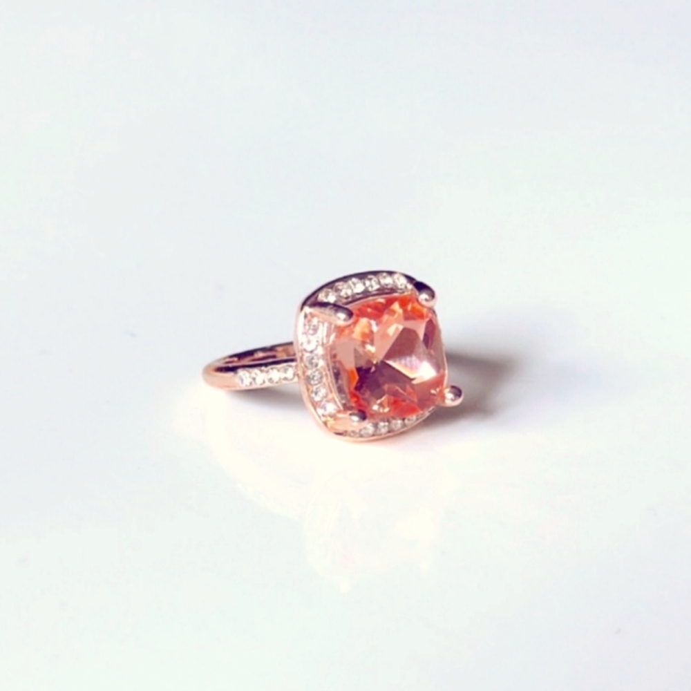 Morganite and Diamond Halo Rose Gold Ring